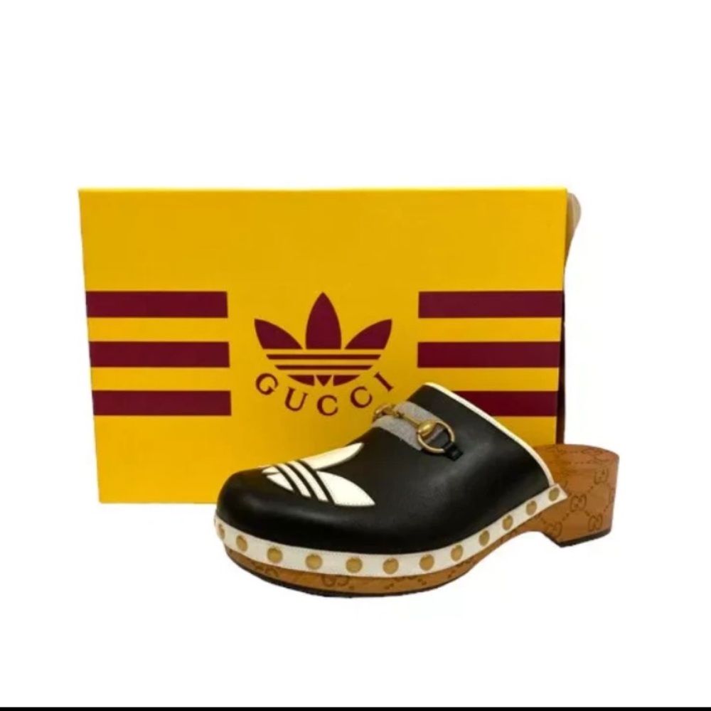 GUCCI x Adidas Horsebit Accent Size 37 Calfskin Clogs/Mules
